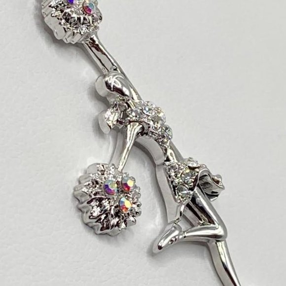 White Gold Plated Crystal Studded Cheerleader Necklace - Picture 4 of 4